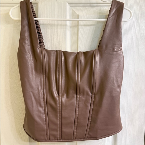 VENUS Tops - VENUS Brown Faux Leather Bustier
